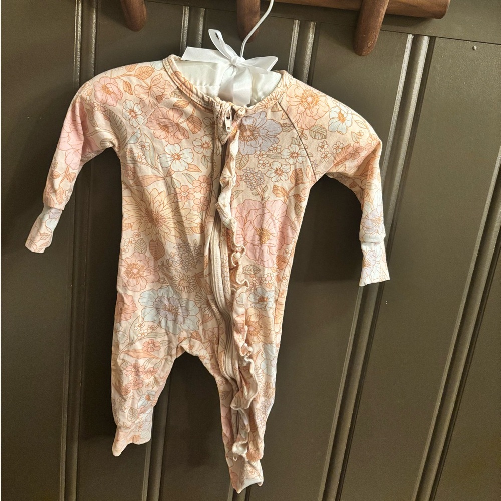 Little and Fern Floral Footie with 2 way zipper